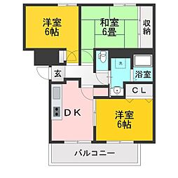 ツインコートB 3DKの間取図画像