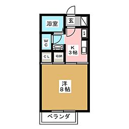 アネーロ和田A 1Kの間取図画像