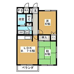 パシィフィック2 2DKの間取図画像
