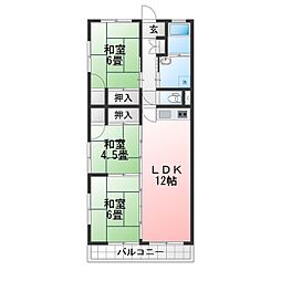 岡田ハイム 3LDKの間取図画像