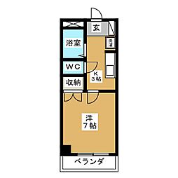 パインコート七瀬 1Kの間取図画像