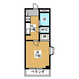 パインコート七瀬 1Kの間取図画像