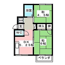 プレジール白樺 2DKの間取図画像