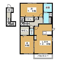 ルーエ・ポムA 2LDKの間取図画像