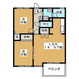 パークサイド中御所 2LDKの間取図画像