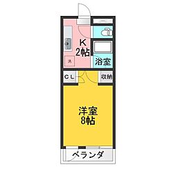 アサヒ第2ハイツ 1Kの間取図画像