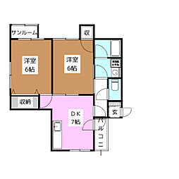 ハイツウイング金子 2DKの間取図画像
