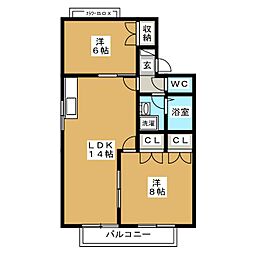 コーポラスU 2LDKの間取図画像