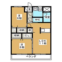 ブレインフォルテクレスト本郷 2LDKの間取図画像