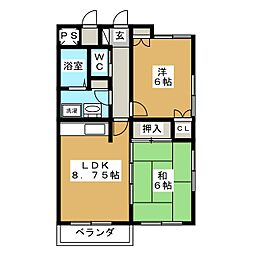 パシィフィック2 2LDKの間取図画像