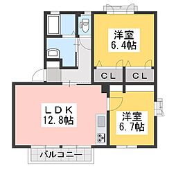 オリンピア寺町A 2DKの間取図画像