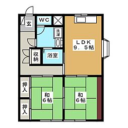 桑原NEWハイツ 2LDKの間取図画像