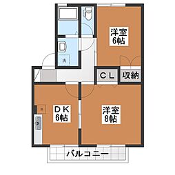 エバンスタウンコスモA 2DKの間取図画像