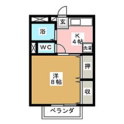 ビエンベニード 1Kの間取図画像