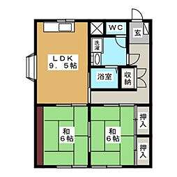 桑原NEWハイツ 2LDKの間取図画像