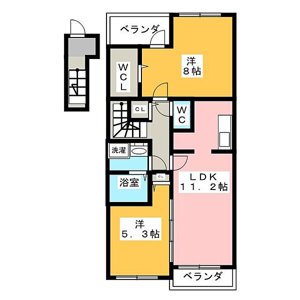 シャンティ倭Ｂ 201｜長野県松本市梓川倭(賃貸アパート2LDK・2階・60.14㎡)の写真 その2