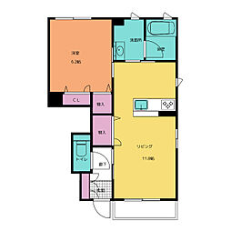 コンフォール横田 1階1LDKの間取り