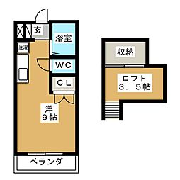 ロフトハウスこうの 2階ワンルームの間取り