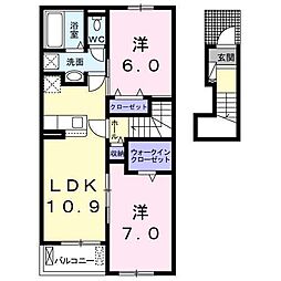 カーサデアンジェラ 2LDKの間取図画像