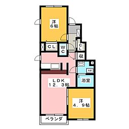 エーデルワイス鎌田 2LDKの間取図画像