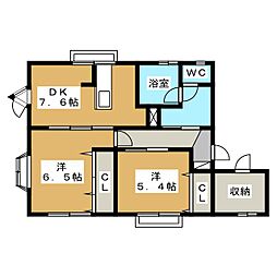 リバティーフジA 1LDKの間取図画像