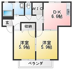 ディアス石芝 2DKの間取図画像