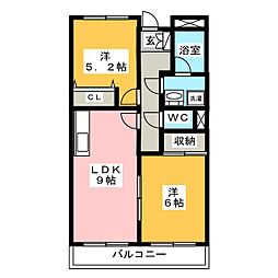 グランドパーク早川 2LDKの間取図画像
