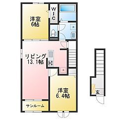 リブハピネス B 1LDKの間取図画像