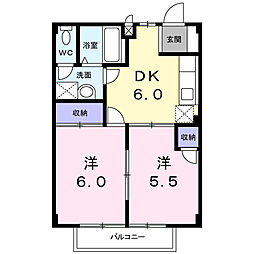 アメニティーあずみ野A 2DKの間取図画像