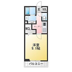 GRAND D-ROOM高宮中 1Kの間取図画像