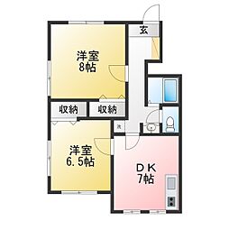 オオツキアパート 2DKの間取図画像