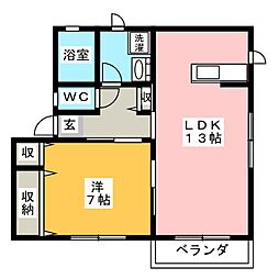 ディアス筑摩A 1LDKの間取図画像