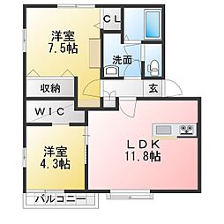 フレグランス永田B 2LDKの間取図画像