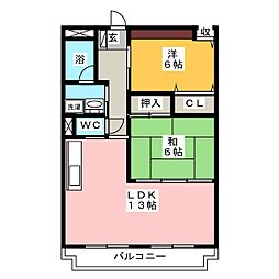 リベラもとまち 2LDKの間取図画像