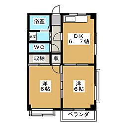 ハイツカツヤ 2DKの間取図画像