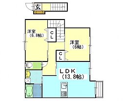 グランアベニュー国富2 2LDKの間取図画像