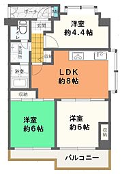 シャルマンコーポ寺田町 3LDKの間取図画像