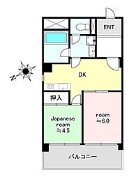 市川ルーフガーデンハイツ 2DKの間取図画像