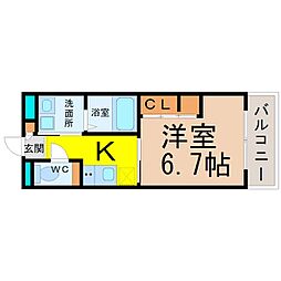 リシュドール伝馬 1Kの間取図画像