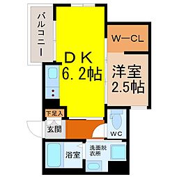 デュオフラッツ鶴舞 1DKの間取図画像