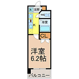 パルティール城西 1Kの間取図画像