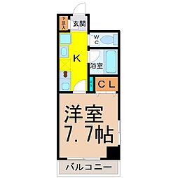 ベルヴィブレ新栄 1Kの間取図画像