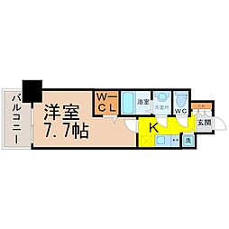 プレサンスジェネ葵 1Kの間取図画像