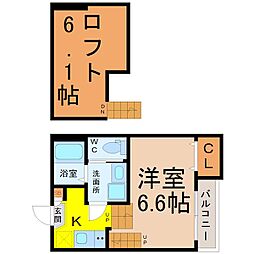 ハーモニーテラス露橋 1Kの間取図画像
