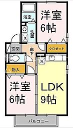 レインボー東A 2LDKの間取図画像
