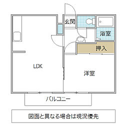 国府田ハイツ 2階1LDKの間取り