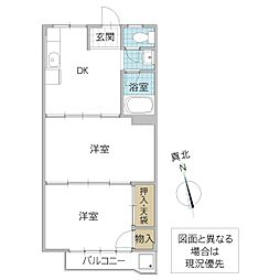 メゾン森田 1階2DKの間取り