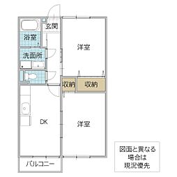 アルカディアメゾン 2階2DKの間取り