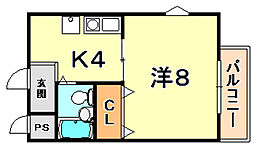グリーンルーフ神若 1Kの間取図画像
