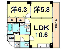 SempreVita南甲子園 2LDKの間取図画像